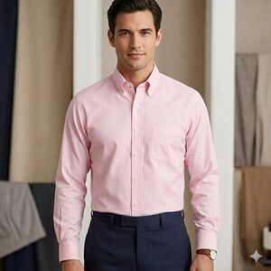 Brooks Brothers Madison Fit Dress Shirt Mens 18.5 37 Pink Non-Iron Supima